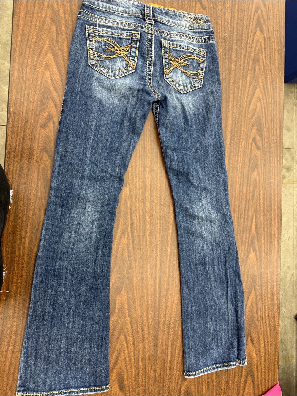 Silver Tuesday Bootcut Jeans with Gold Pocket Embroidery 25W 31L